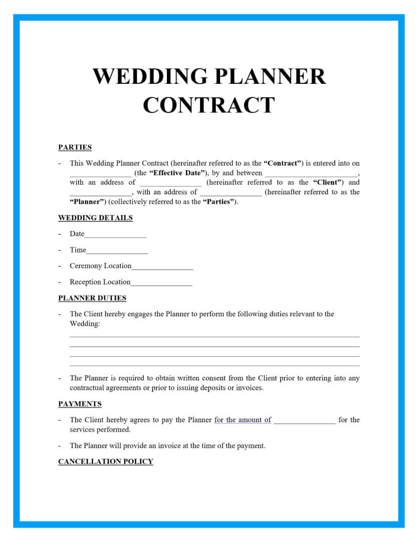 sample Wedding Planner Agreement Template