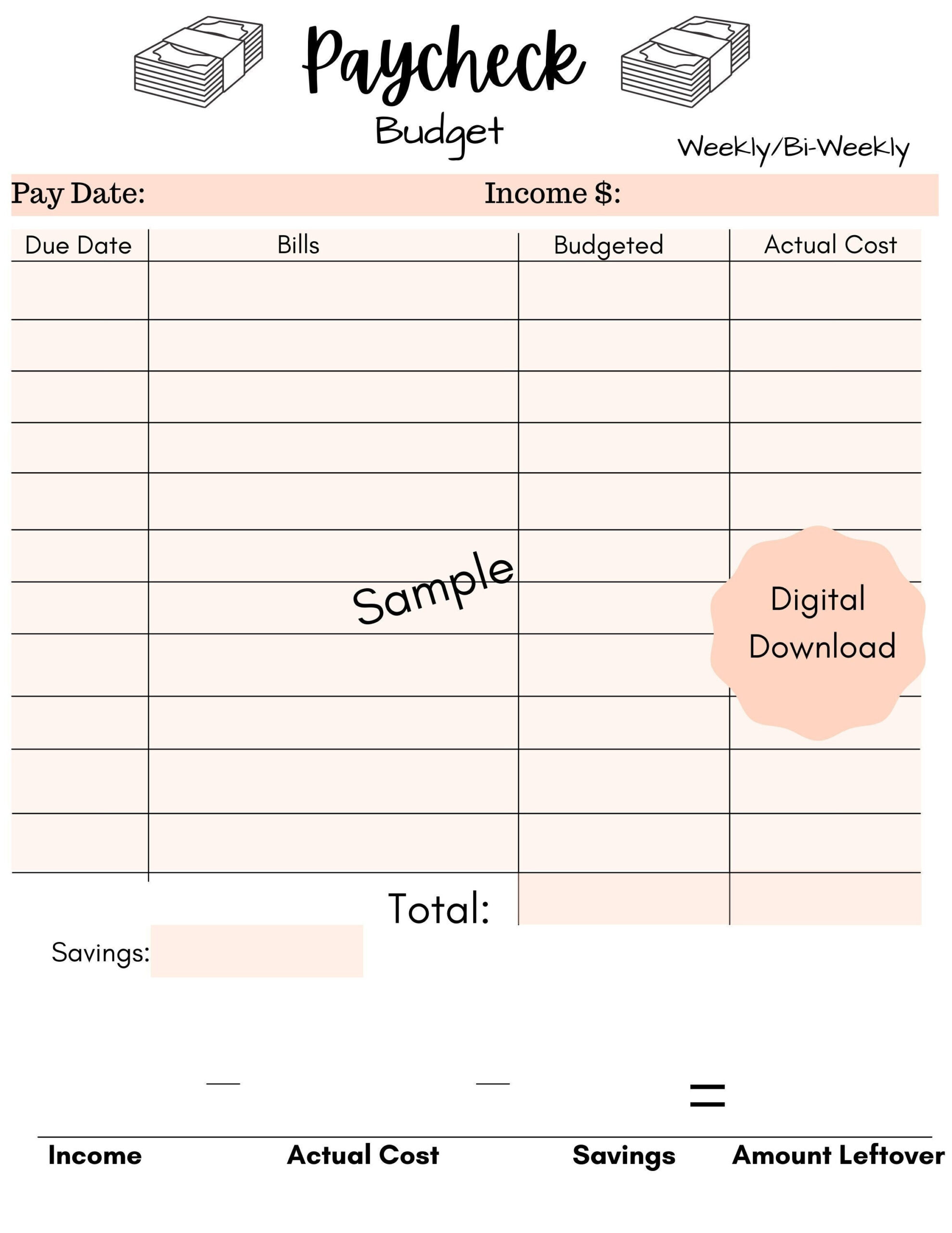 sample bi weekly pay budget template