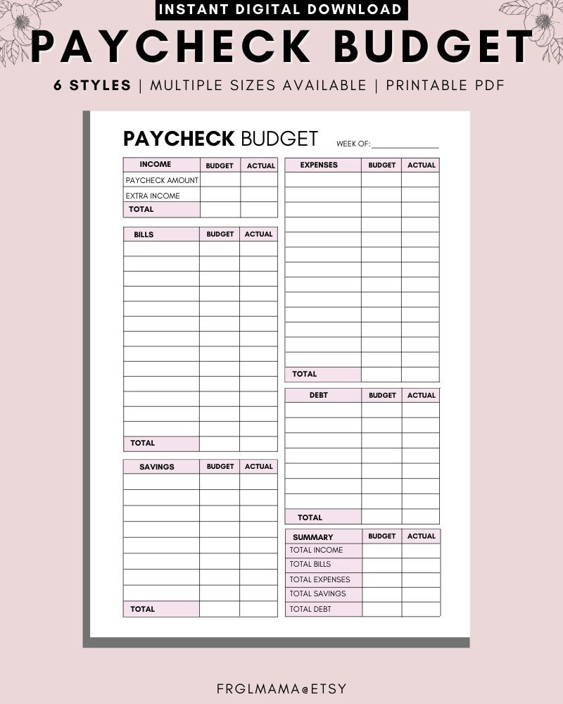 sample cute weekly budget template