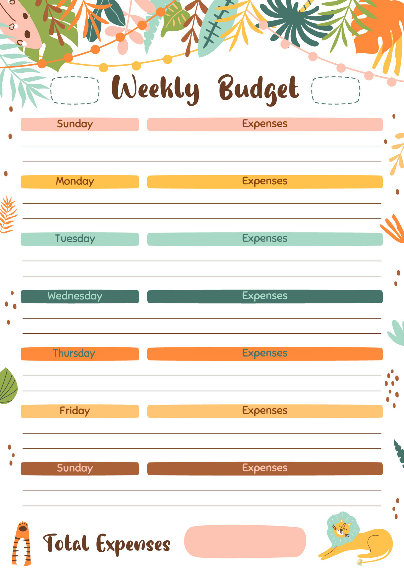 sample cute weekly budget template