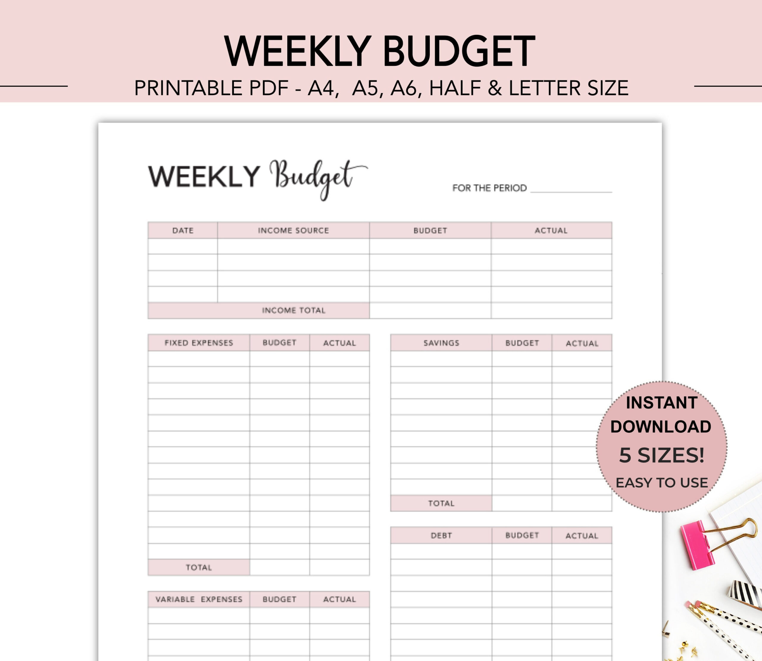 sample easy weekly budget template