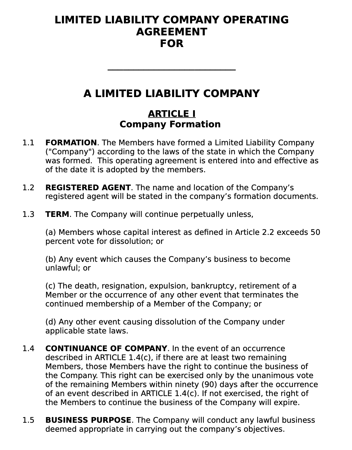 sample business operating agreement template