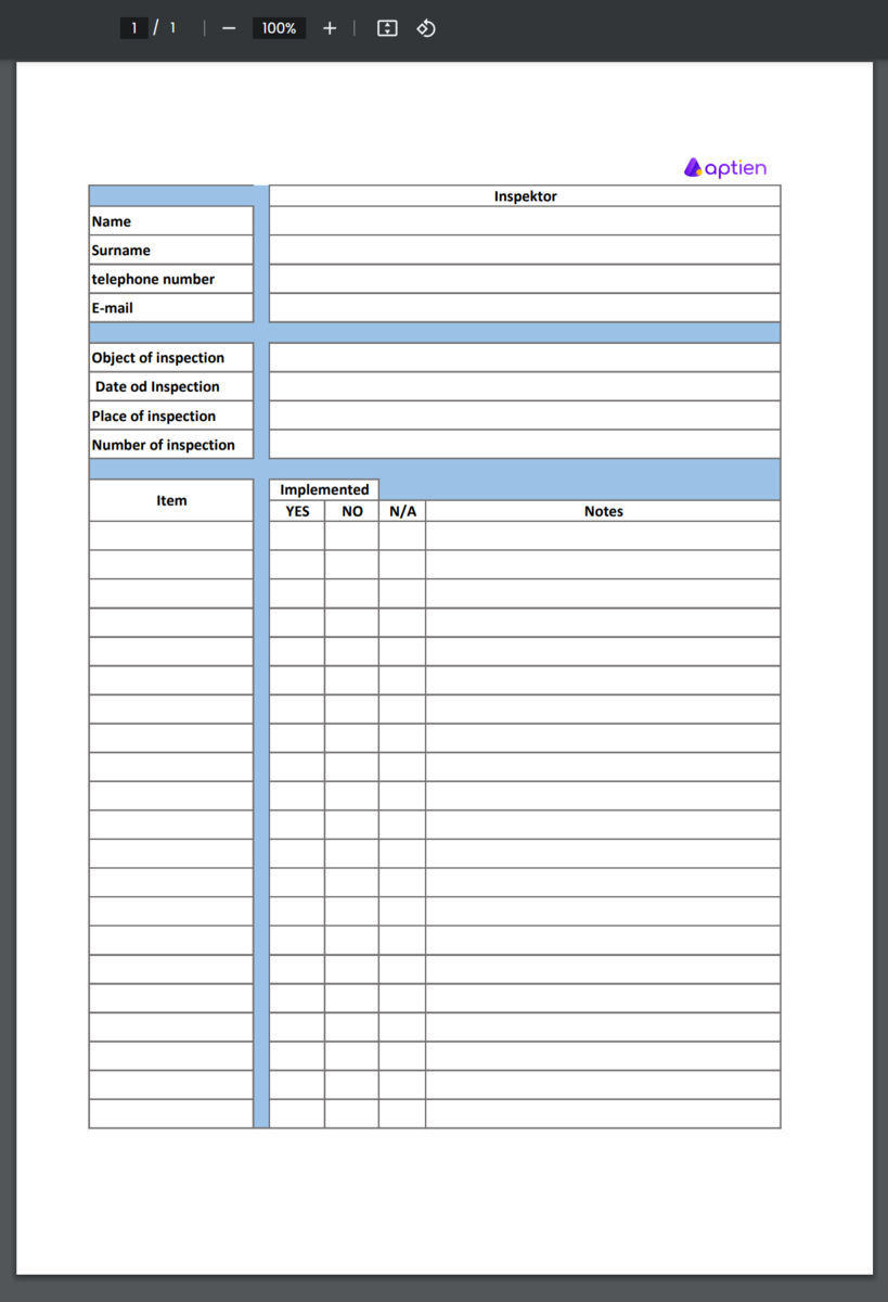 sample inspection checklist template