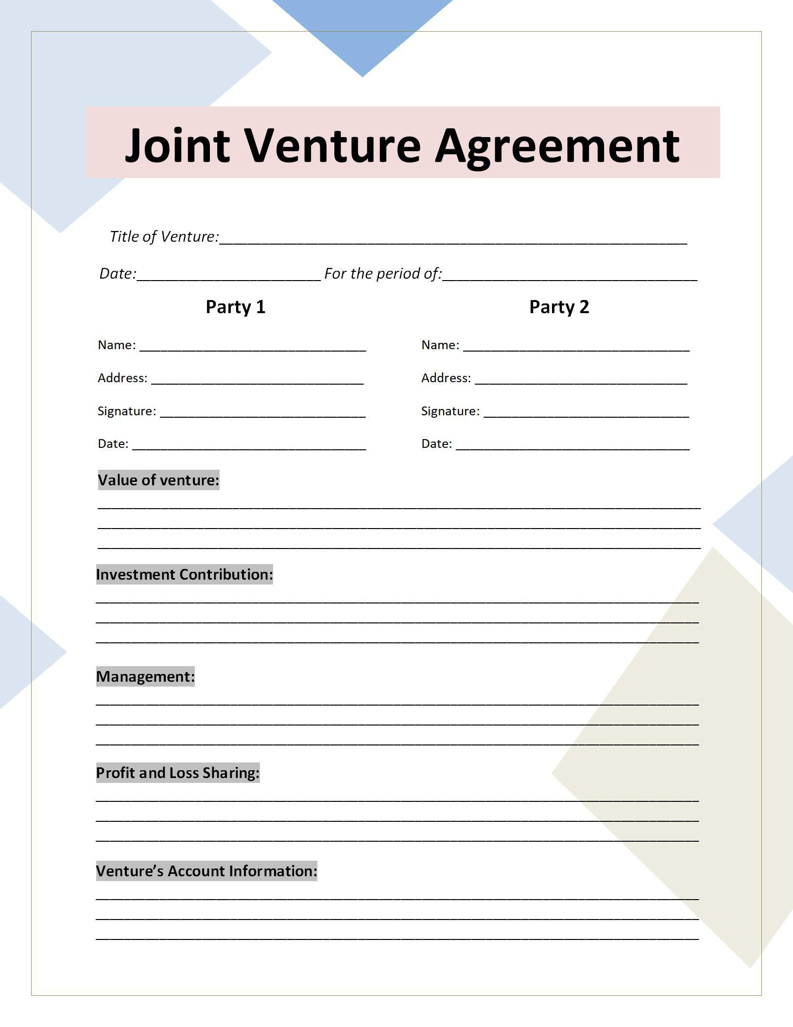 sample joint venture agreement template